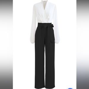 V-NECK SURPLICE BELTED JUMPSUIT